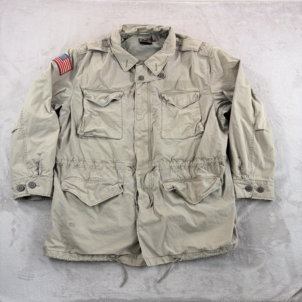 Vintage Polo Ralph Lauren Military Field PRL Jacket M 1943 Men 3XB Big USA Flag